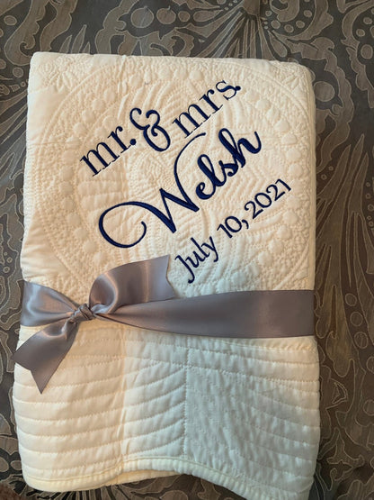 Personalized Wedding Quilt | Monogrammed Wedding Gift | Anniversary Gift | Custom Wedding Gift | Custom Quilt | Matelassé