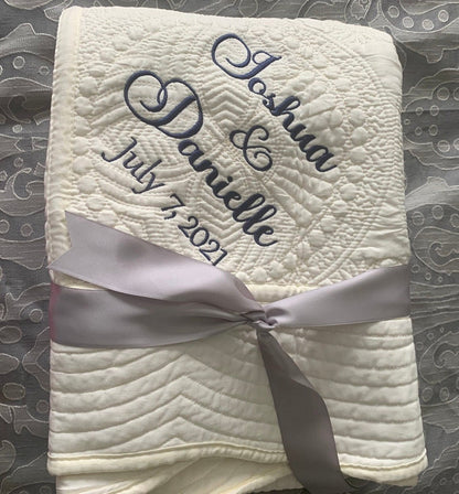 Personalized Wedding Quilt | Monogrammed Wedding Gift | Anniversary Gift | Custom wedding gift | Custom Quilt | Matelassé