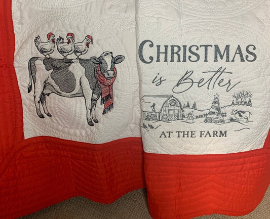 Christmas Quilt | Embroidery | Christmas at the Farm Quilt | Personalized Christmas Quilt | Custom Quilt | Matelassé