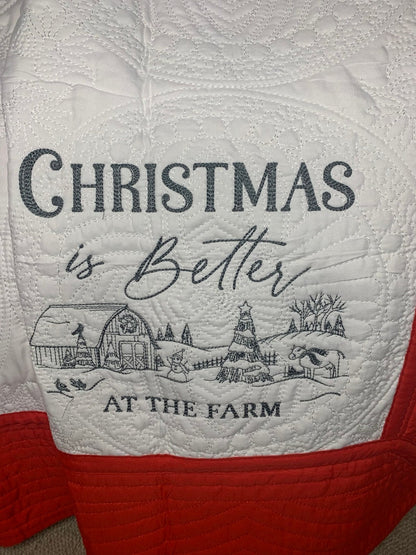 Christmas Quilt | Embroidery | Christmas at the Farm Quilt | Personalized Christmas Quilt | Custom Quilt | Matelassé