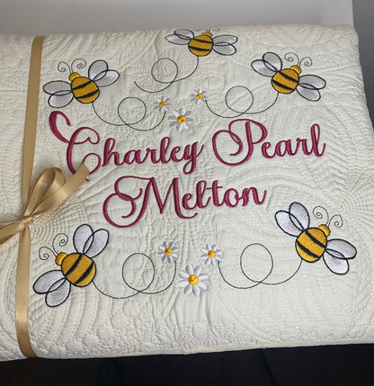 Bee Quilt | Personalized Quilt | Bumble Bees | Monogrammed Quilt | Custom Quilt |  Matelassé