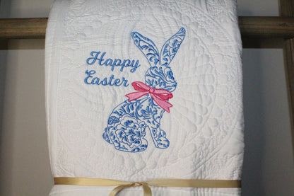 Chinoiserie Quilt | Easter Quilt | Chinoiserie Bunny Quilt | Custom Quilt | Decorative Quilt | Monogrammed Quilt |  Matelassé