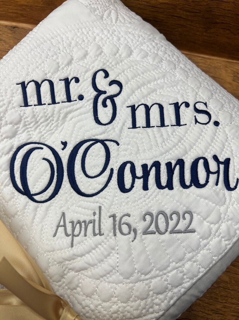 Personalized Wedding Quilt | Monogrammed Wedding Gift | Anniversary Gift | Custom wedding gift | Custom Quilt | Matelassé