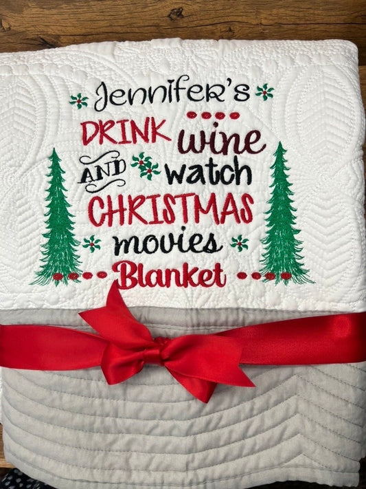 Christmas Quilt | Embroidery | Christmas Movie Watching Quilt | Personalized Christmas Quilt | Custom Quilt | Matelassé