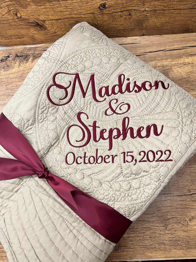 Personalized Wedding Quilt | Monogrammed Wedding Gift | Anniversary Gift | Custom wedding gift | Custom Quilt | Matelassé