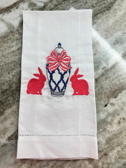 Chinoiserie Rabbit | Easter Chinoiserie | Happy Easter | Dining Decor | Embroidery | Kitchen Towel | Home Decor | Easter Decor