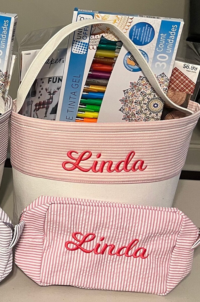 Seersucker Cosmetic Bag |  Seer Sucker Monogrammed | Personalized bag | Teacher Gift | Mother's Day | Birthday Gift | kids pencil bag