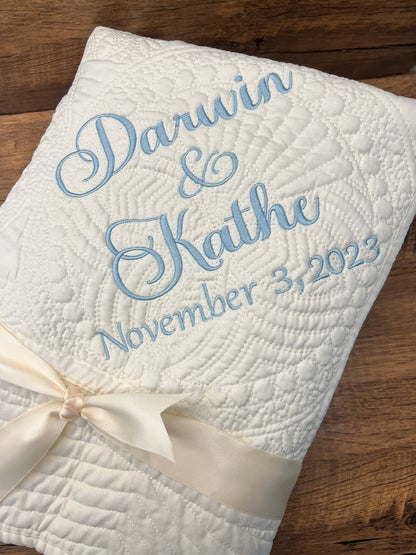 Personalized Wedding Quilt |  Monogrammed Wedding Gift | Anniversary Gift  | Custom wedding gift | Custom Quilt | Matelassé