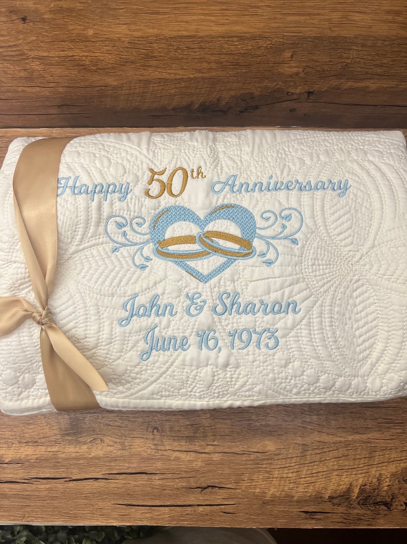 Personalized 50th Anniversary Quilt | Monogrammed Wedding Gift | Anniversary Gift  | Custom Gift | Custom Quilt | Matelassé