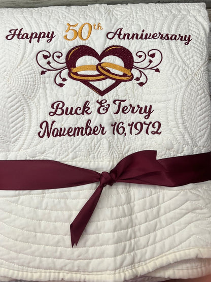 Personalized 50th Anniversary Quilt | Monogrammed Wedding Gift | Anniversary Gift  | Custom Gift | Custom Quilt | Matelassé