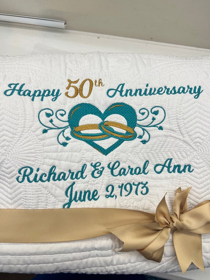 Personalized 50th Anniversary Quilt | Monogrammed Wedding Gift | Anniversary Gift  | Custom Gift | Custom Quilt | Matelassé