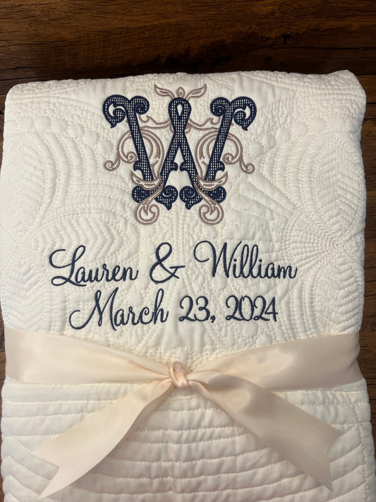 Personalized Wedding Gift | Wedding Quilt |Monogrammed Wedding Gift | Anniversary Gift | Custom Gift | Custom Quilt | Matelassé