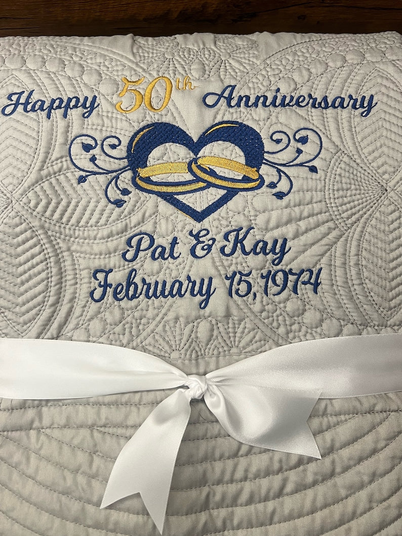 Personalized 50th Anniversary Quilt | Monogrammed Wedding Gift | Anniversary Gift  | Custom Gift | Custom Quilt | Matelassé