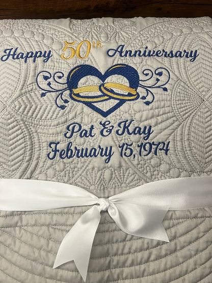 Personalized 50th Anniversary Quilt | Monogrammed Wedding Gift | Anniversary Gift  | Custom Gift | Custom Quilt | Matelassé