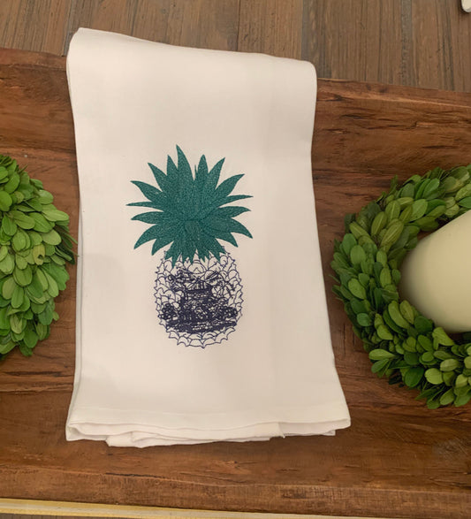 Chinoiserie Pineapple | Pineapple Decor | Embroidery | Kitchen Towel | Home Decor | Gift | Welcome to our home