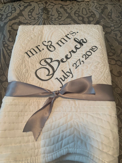 Personalized Wedding Quilt |  Monogrammed Wedding Gift | Anniversary Gift  | Custom Wedding Gift | Custom Quilt | Matelassé