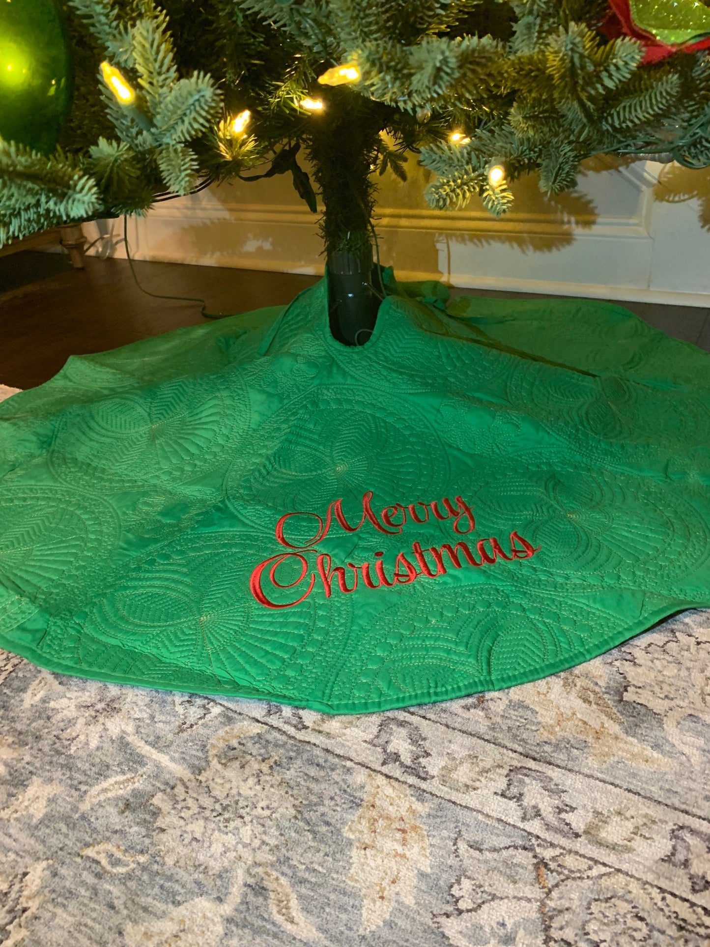 Christmas Tree Skirt | Christmas Red Truck | Embroidery | Merry Christmas tree skirt | You Design and Personalize | Matelassé