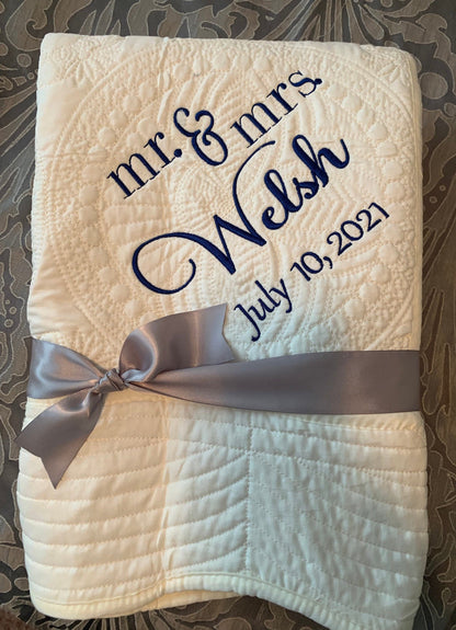 Personalized Wedding Quilt |  Monogrammed Wedding Gift | Anniversary Gift  | Custom Wedding Gift | Custom Quilt | Matelassé