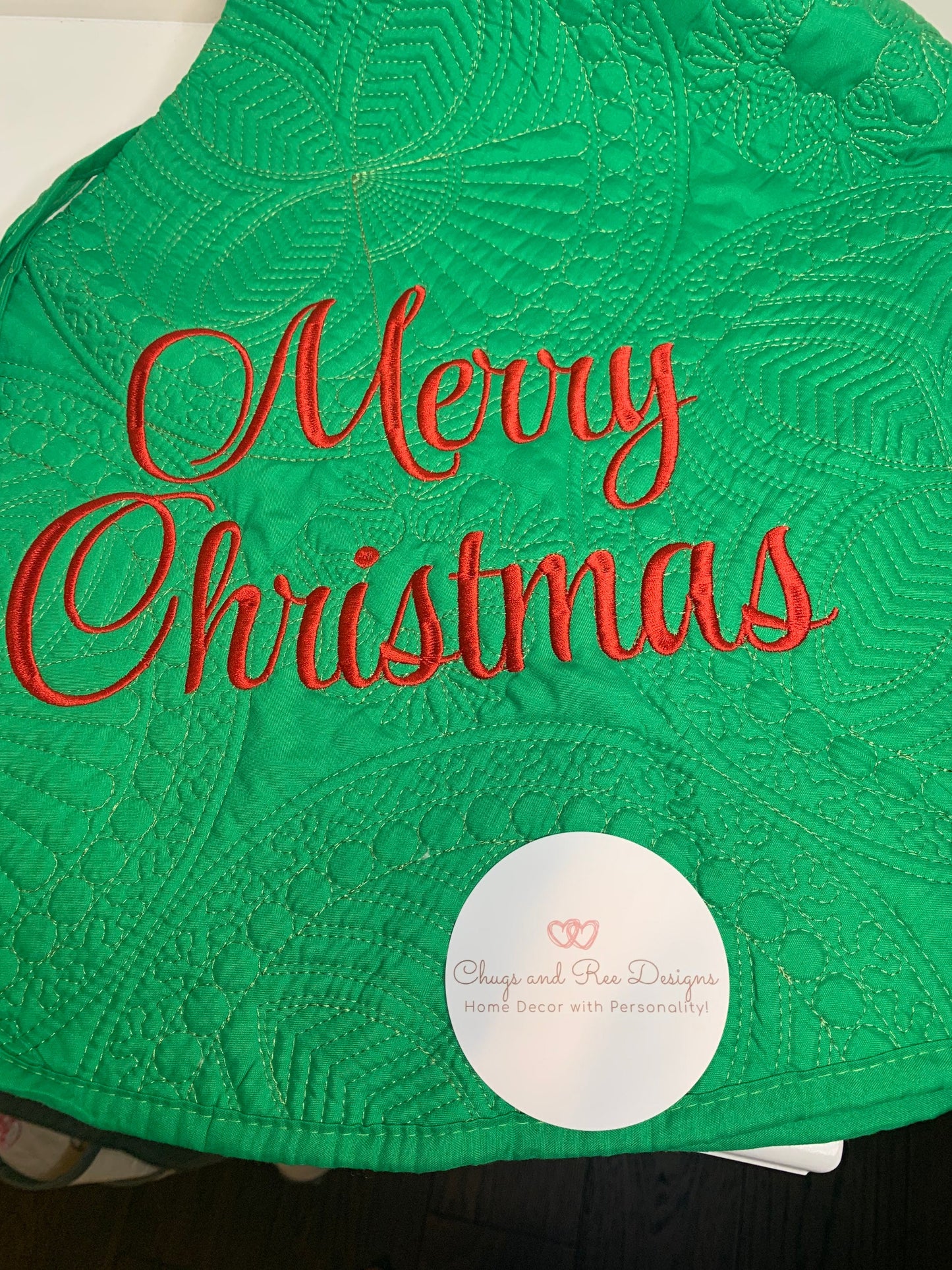 Christmas Tree Skirt | Christmas Red Truck | Embroidery | Merry Christmas tree skirt | You Design and Personalize | Matelassé