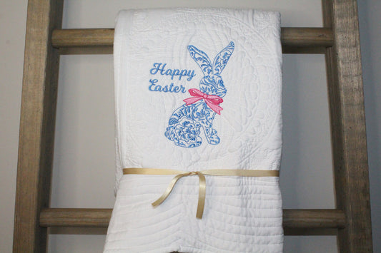 Chinoiserie Quilt | Easter Quilt | Chinoiserie Bunny Quilt | Custom Quilt | Decorative Quilt | Monogrammed Quilt |  Matelassé