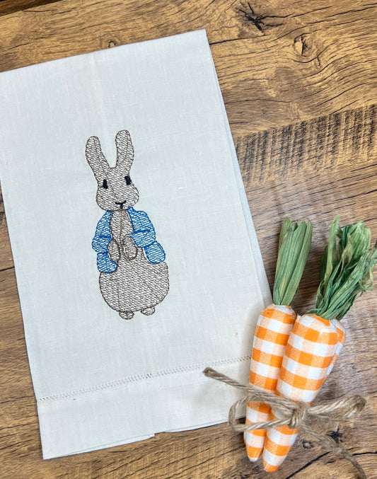 Rabbit Linen Towel | Vintage Rabbit Embroidery | Easter Towel | Hostess Gift | Home Decor | Happy Easter