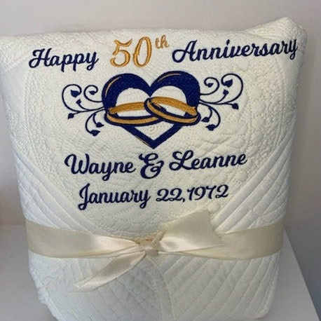 Personalized 50th Anniversary Quilt | Monogrammed Wedding Gift | Anniversary Gift  | Custom Gift | Custom Quilt | Matelassé