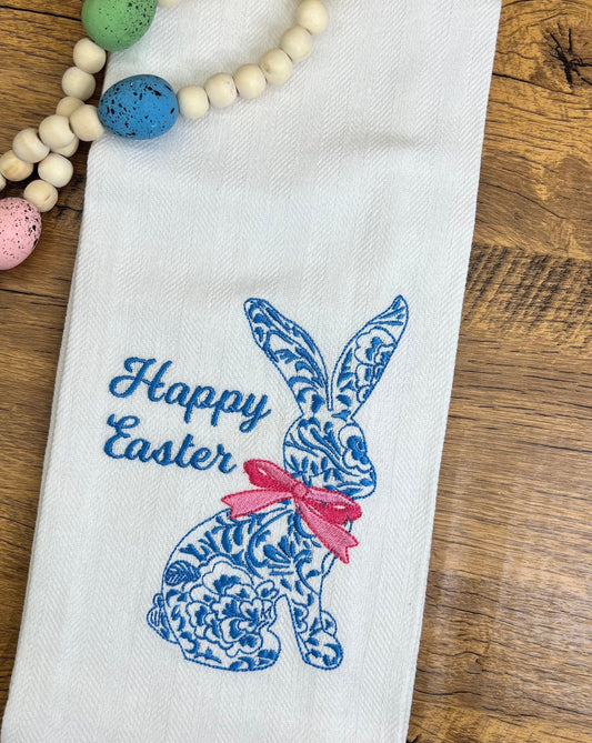 Chinoiserie Rabbit | Easter  Chinoiserie |  Happy Easter | Dining Decor | Embroidery | Kitchen Towel | Home Decor |  Easter Decor