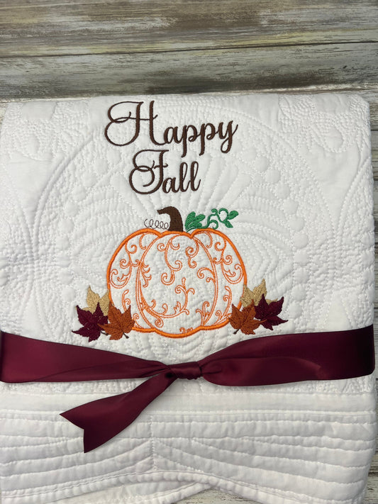 Fall Quilt | Custom Fall Quilt & Decor |  Embroidery | Pumpkin| Chinoiserie | Matelassé