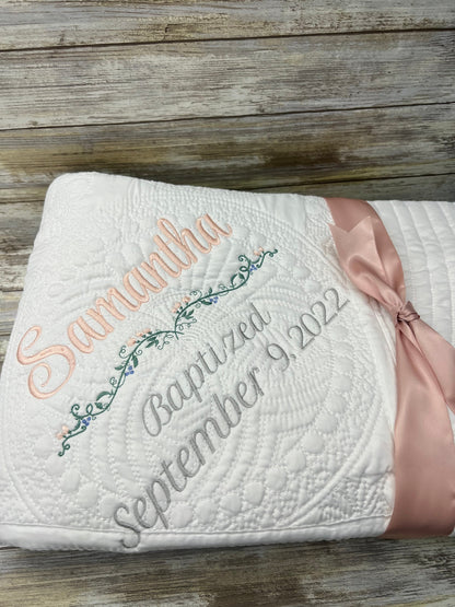 Personalized Baptism Quilt |  Monogrammed Gift | Christening Gift  | Custom gift | Custom Quilt | Matelassé