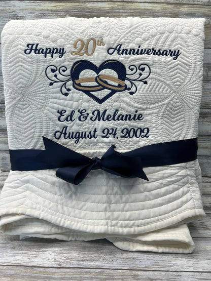 Personalized 20th Anniversary Quilt | Monogrammed Wedding Gift | Anniversary Gift  | Custom Gift | Custom Quilt | Matelassé