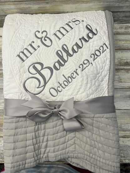 Personalized Wedding Quilt |  Monogrammed Wedding Gift | Anniversary Gift  | Custom Wedding Gift | Custom Quilt | Matelassé