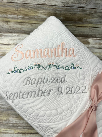 Personalized Baptism Quilt |  Monogrammed Gift | Christening Gift  | Custom gift | Custom Quilt | Matelassé