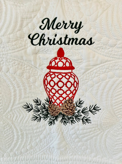 Christmas Quilt |  Embroidery | Christmas Chinoiseries Quilt | Personalized Christmas Quilt | Custom Quilt |  Matelassé