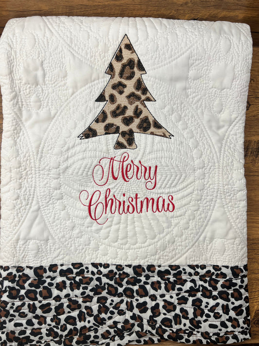 Christmas Quilt | Embroidery | Christmas Cheetah Quilt | Personalized Christmas Quilt | Custom Quilt |  Matelassé