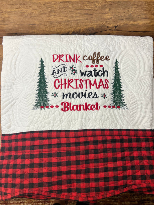 Christmas Quilt |  Embroidery | Christmas Buffalo Plaid Quilt | Drink Coffee and watch Christmas Movies | Can be personalized |  Matelassé