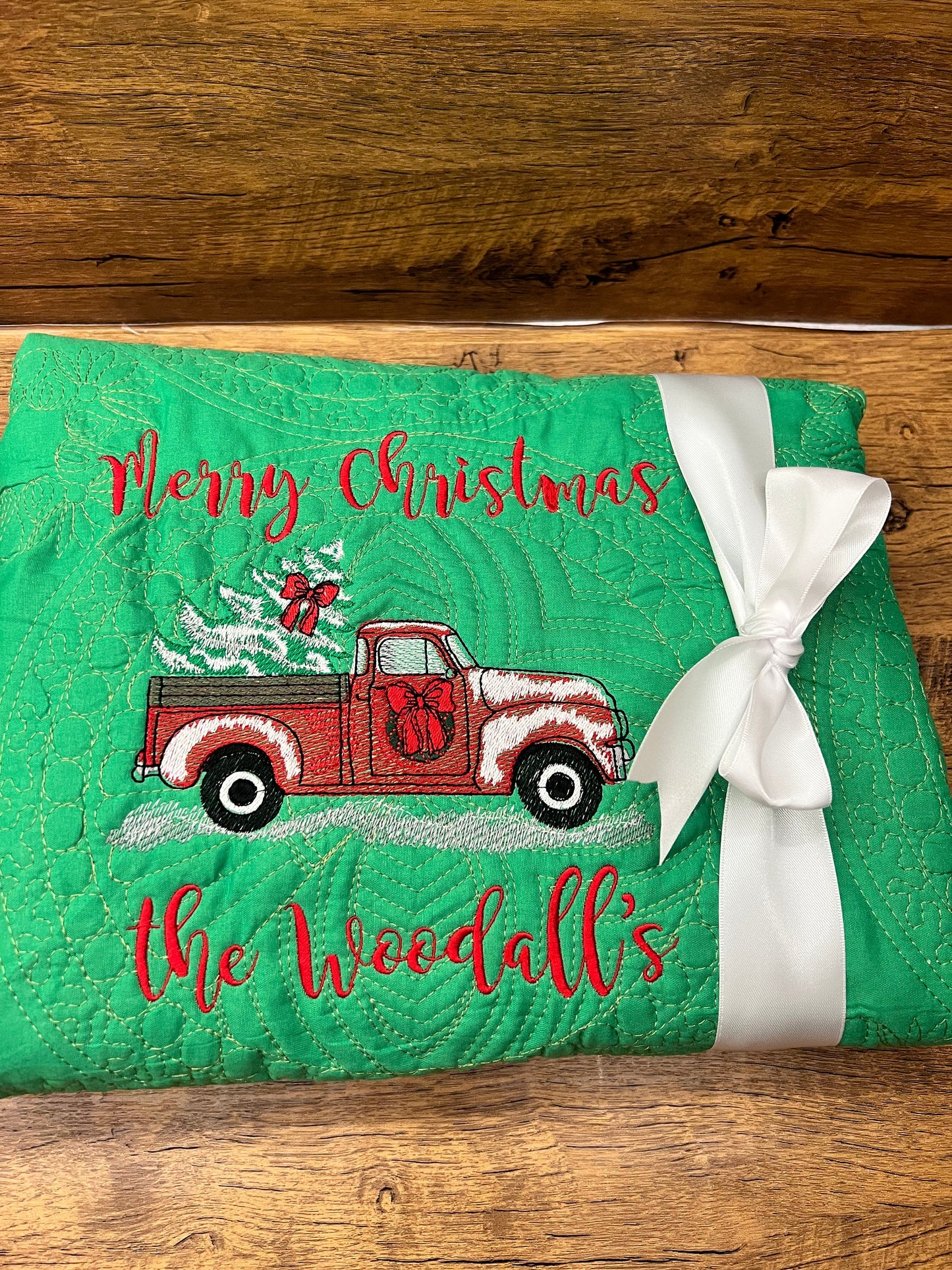 Christmas Tree Skirt | Christmas Red Truck | Embroidery | Merry Christmas tree skirt | You Design and Personalize | Matelassé