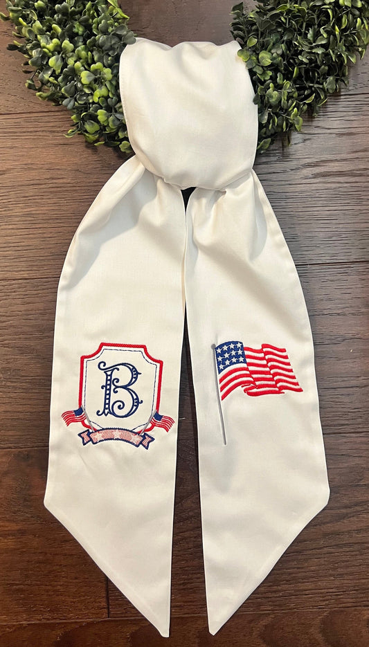 Wreath Sash | Patriotic Sash | Custom Wreath Sash | Personalized Wreath Sash | Americana Decor | Sateen Sash