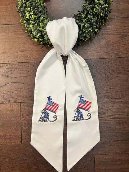 Wreath Sash | Patriotic Sash | Chinoiserie Sash | Custom Wreath Sash | Personalized Wreath Sash | Americana Decor | Sateen Sash