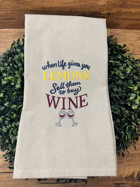 Wine Bar Towel  Lemon Bar Towel | Embroidery  | Kitchen Towel | birthday gift  | Home Decor | wine Gift