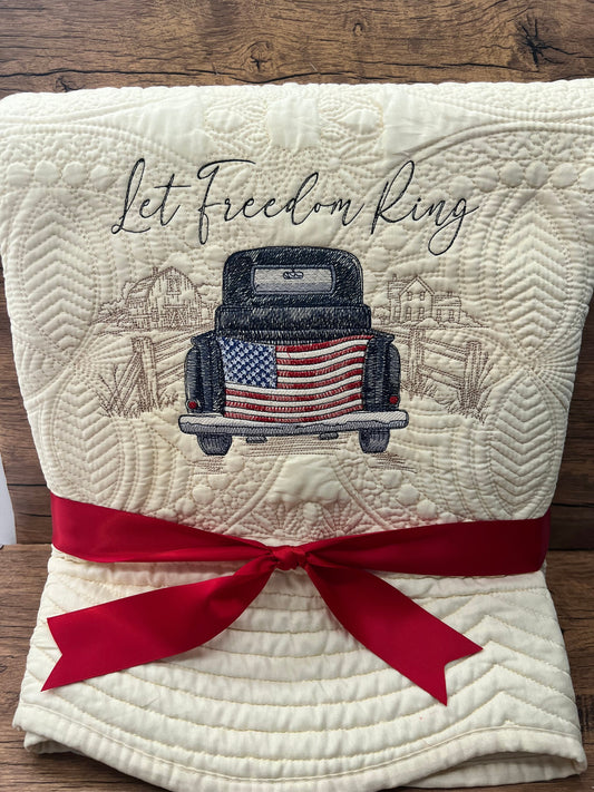 Custom Quilt | Americana decor| Embroidered Quilt | Patriotic Gift | Patriotic Decor | Gift | Vintage truck