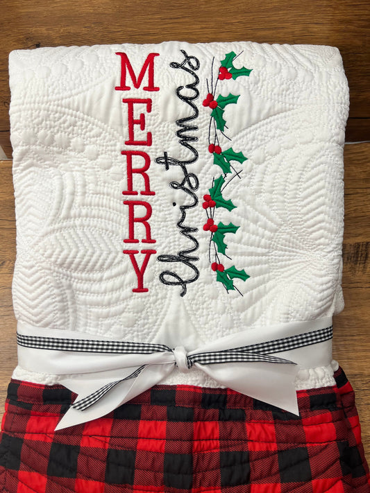 Christmas Quilt |  Embroidery | Christmas at the Farm Quilt | Personalized Christmas Quilt | Custom Quilt |  Matelassé