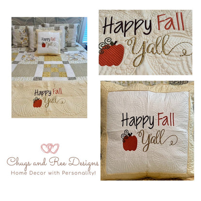 Fall Quilt & Pillow | Custom Fall Decor | Embroidered Quilt | Happy Fall Decor | Gift Set | Custom Quilts