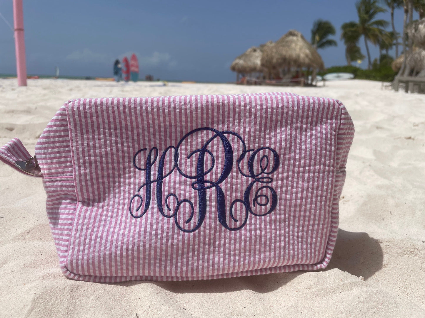 Seersucker Cosmetic Bag |  Seer Sucker Monogrammed | Personalized bag | Teacher Gift | Mother's Day | Birthday Gift | kids pencil bag