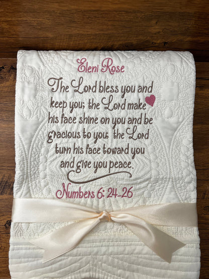 Custom embroidered Quilt | Personalized Quilt | Biblical Quilt | Monogrammed Quilt | Matelassé