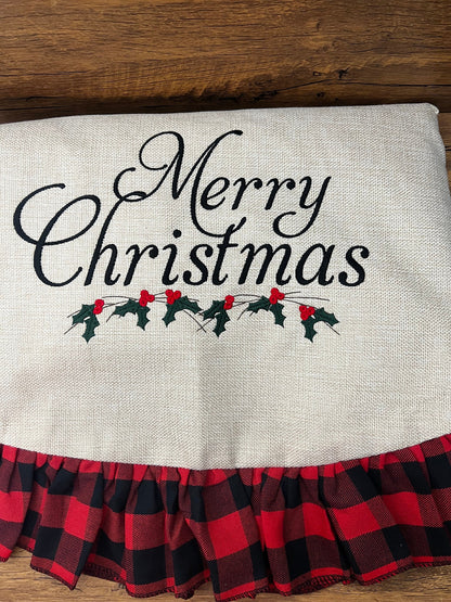 Embroidered Christmas Tree Skirt | custom tree skirt | Merry Christmas tree skirt | You Design and Personalize | Matelassé | Buffalo plaid