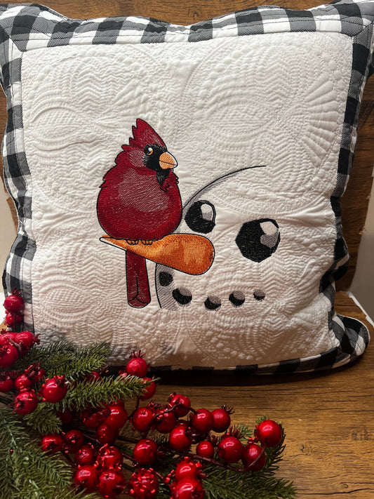 Embroidered Pillow | Snowman | Cardinal | Custom Pillow Case | Home Decor | Decorative Pillow Case | Christmas pillow