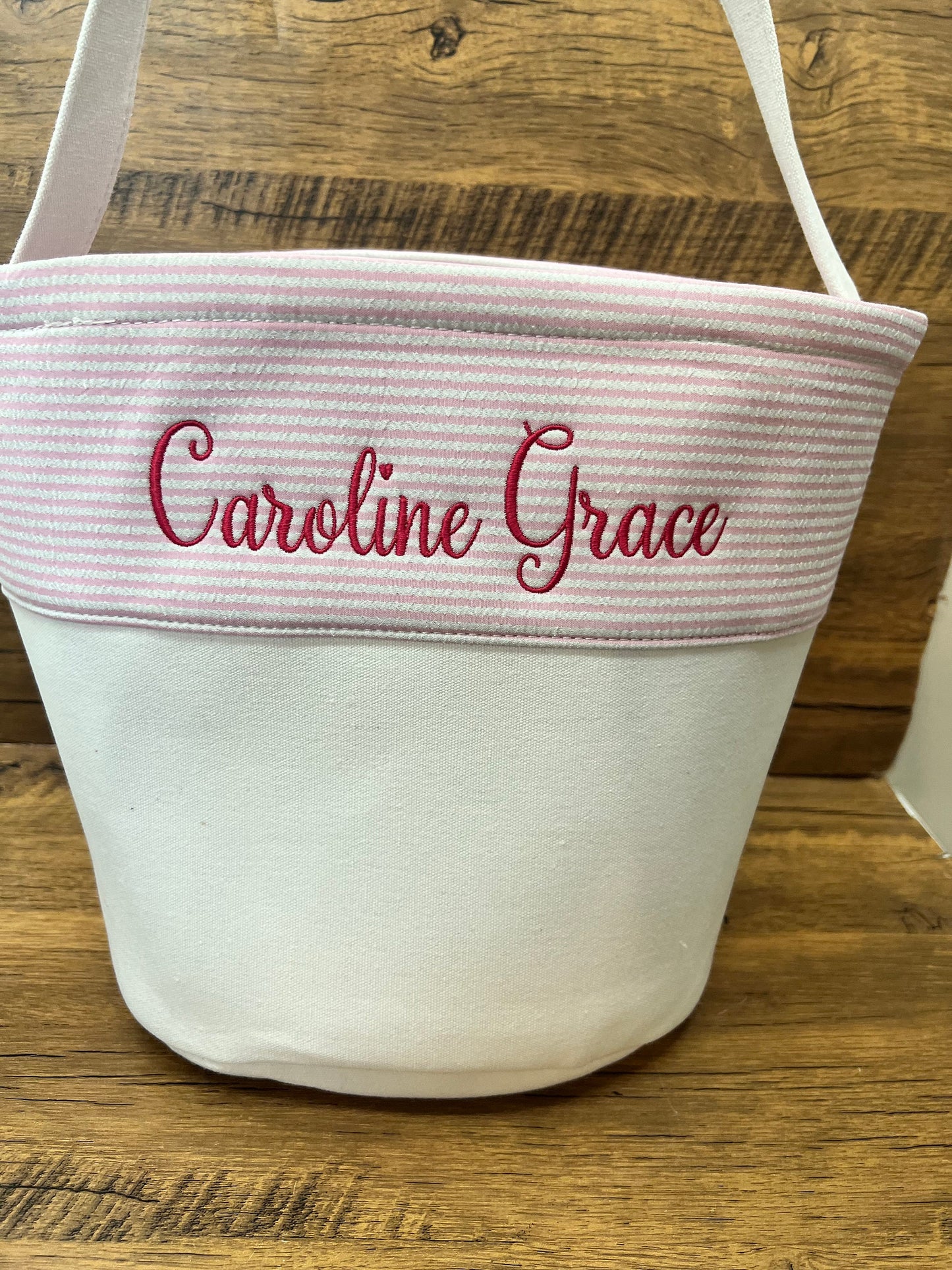 Seersucker Easter Basket |  Canvas & Seer Sucker Monogrammed Easter Basket | Personalized Tote | Kids Easter Basket | Easter Tote |