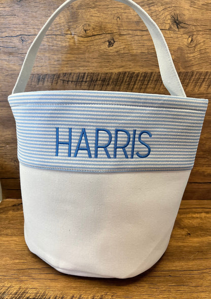 Seersucker Easter Basket |  Canvas & Seer Sucker Monogrammed Easter Basket | Personalized Tote | Kids Easter Basket | Easter Tote |