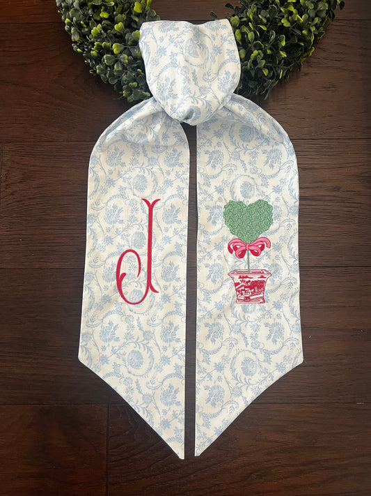 Wreath Sash | Chinoiserie Valentine Decor | Custom Wreath Sash | Personalized Wreath Sash | Sateen Sash