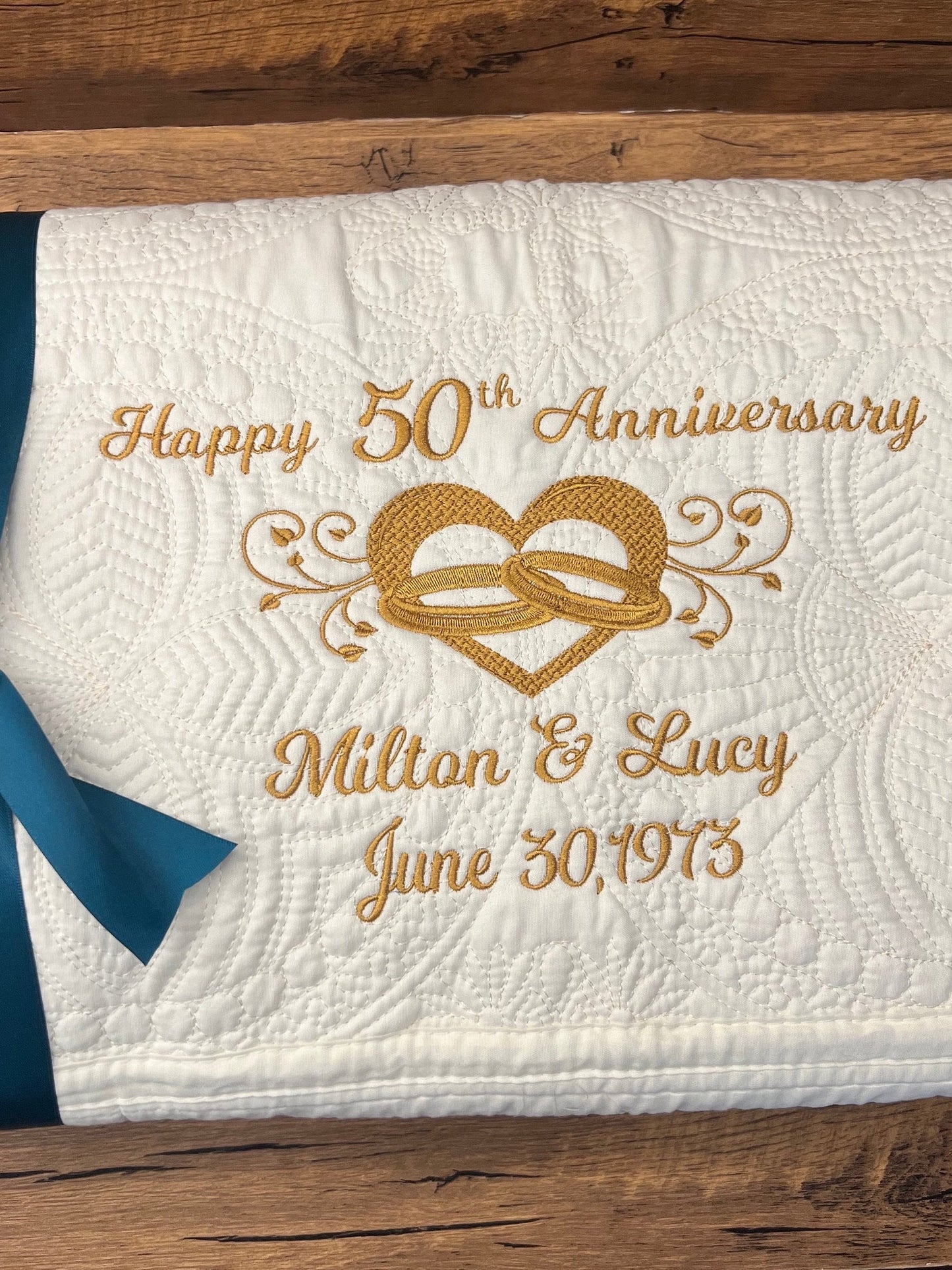 Personalized 50th Anniversary Quilt | Monogrammed Wedding Gift | Anniversary Gift  | Custom Gift | Custom Quilt | Matelassé